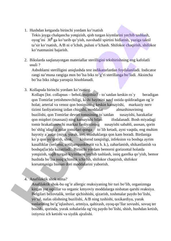 Hushdan ketganda birinchi yordam ko'rsatish qarorlar