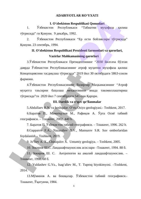 O‘zbekiston respublikasi qonunlari va farmonlari ro‘yxati