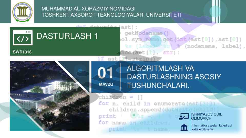 Asosiy algoritmlar va dasturlash tushunchalari