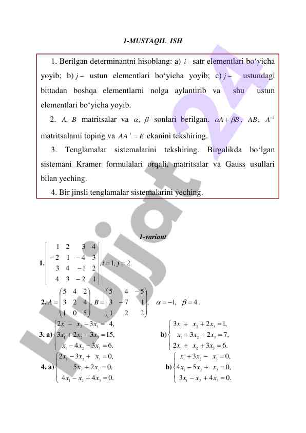 Matritsa hisoblash usullari va tenglamalar