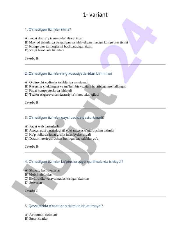 O'rnatilgan tizimlar haqida savollarga javoblar