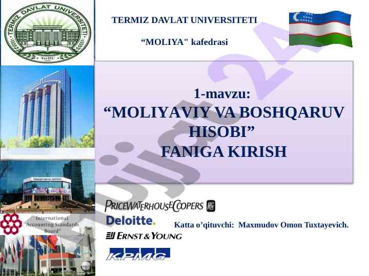 Moliya va boshqaruv hisobi faniga kirish