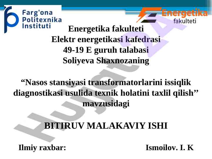 Transformatorlarni issiqlik diagnostikasi tahlili