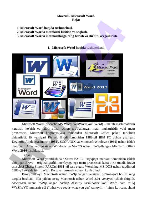 Microsoft word haqida tushuncha va tarixi