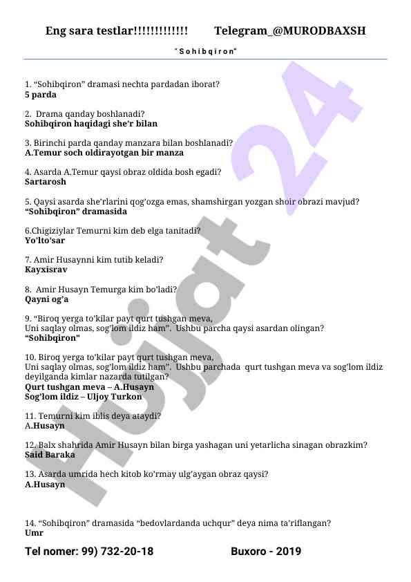 Sohibqiron drama testlari bilan tanishing