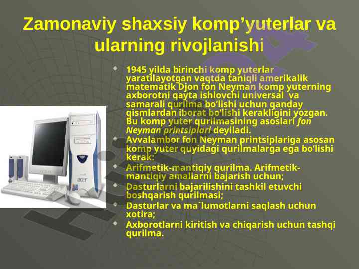 Zamonaviy shaxsiy komp'yuterlar rivojlanishi tarixi
