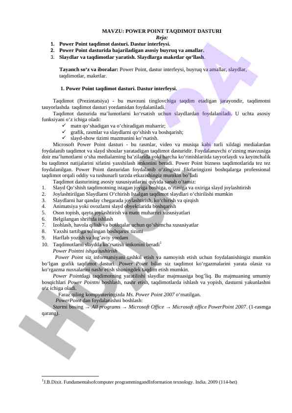 Power point taqdimot dasturi asoslari