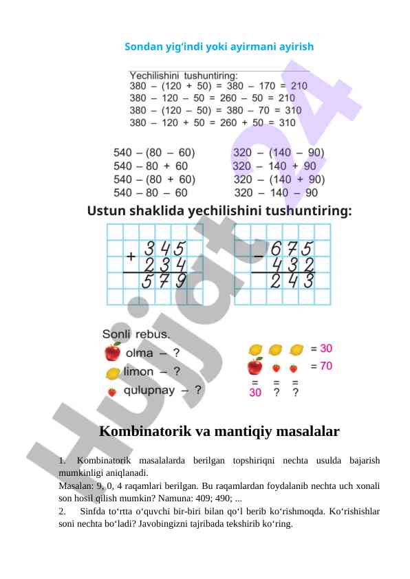 Kombinatorik masalalar ustida qisqacha tushuncha