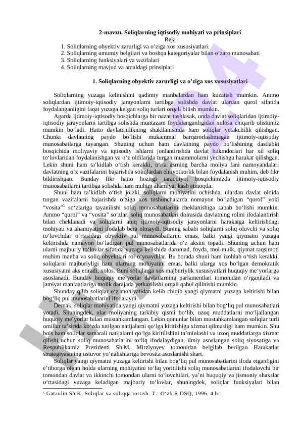 Soliqlarning iqtisodiy mohiyati va prinsiplari