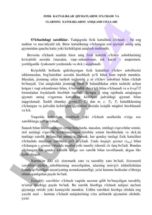 Fizik kattaliklar qiymlarini o'lchash usullari