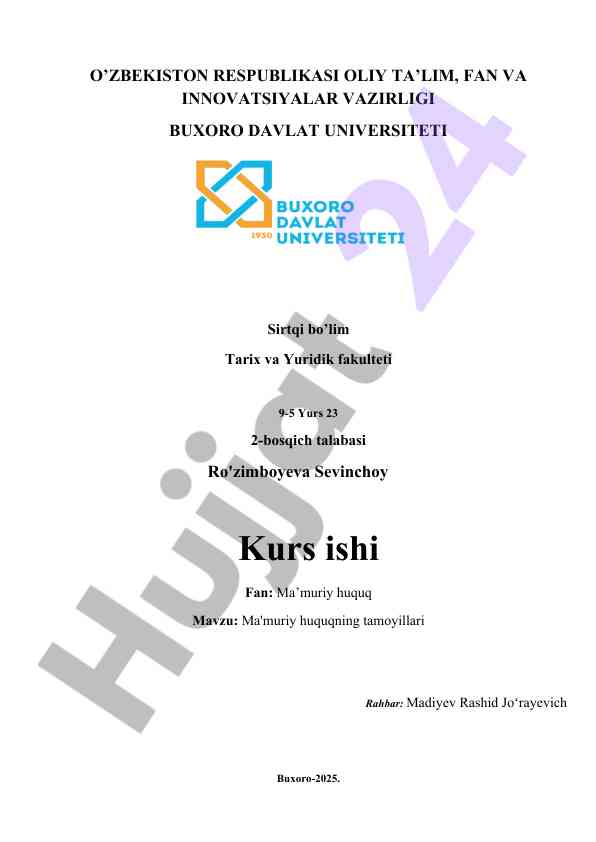 Ma'muriy huquqning tamoyillari tahlili kurs ishida