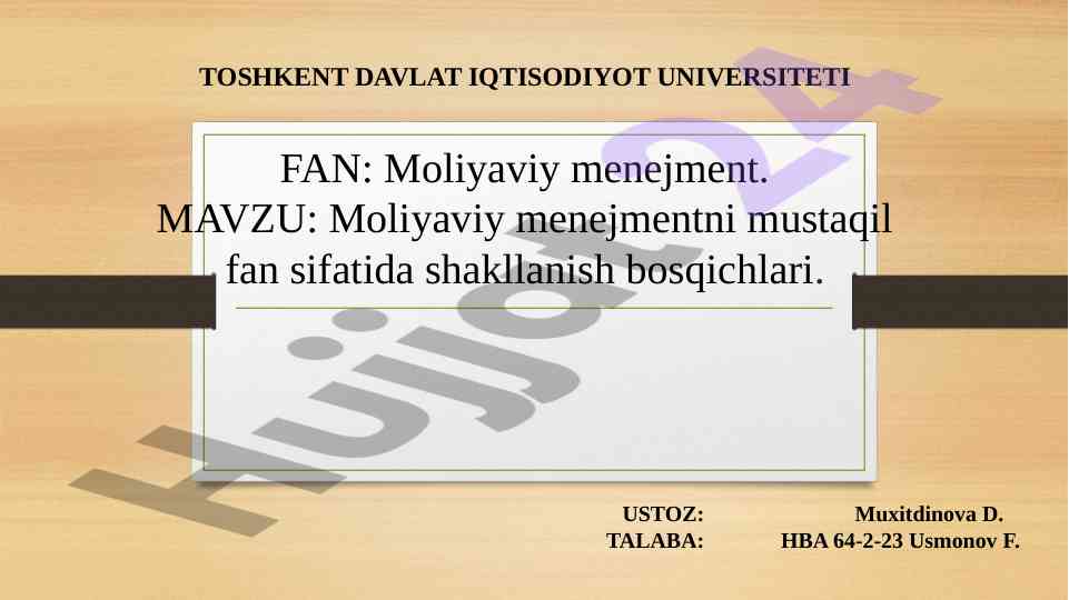 Moliyaviy menejmentni mustaqil fan sifatida shakllanishi