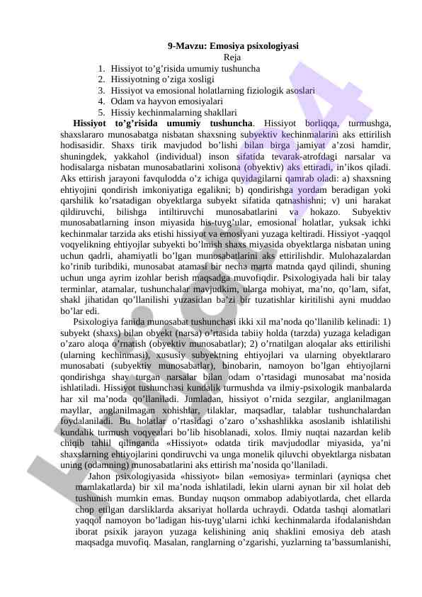 Emosiya psixologiyasi hissiyot va emosiyalar