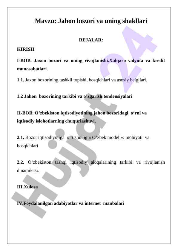 Jahon bozori va uning shakllari