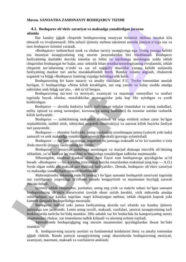 Sanoatda zamonaviy boshqaruv tizimi asoslari