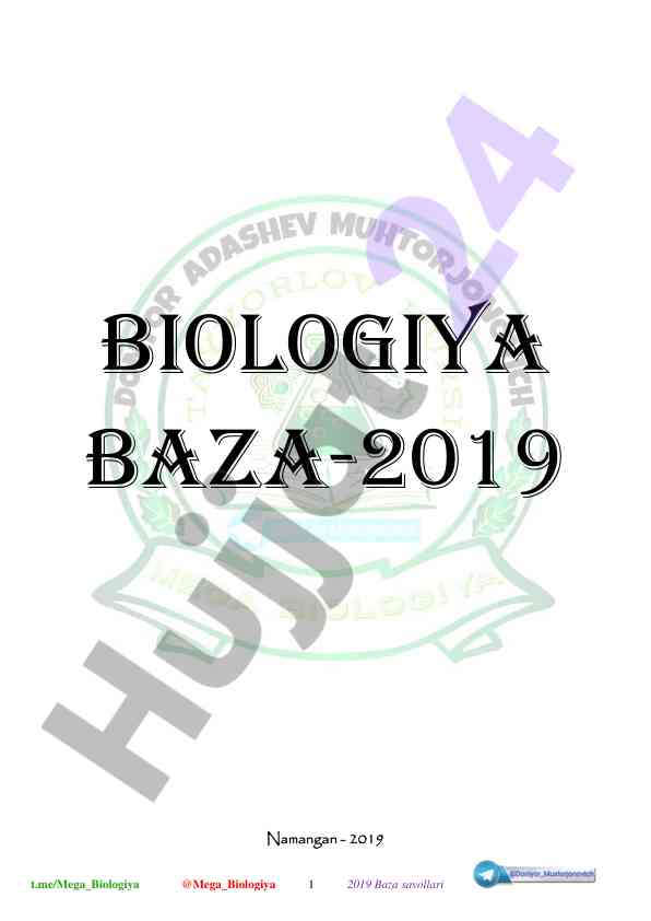 Biologiya baza savollari 2019