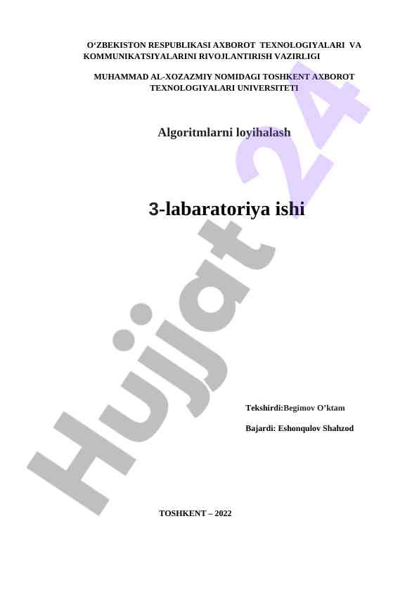Algoritmlarni loyihalash 3-laboratoriya ishi