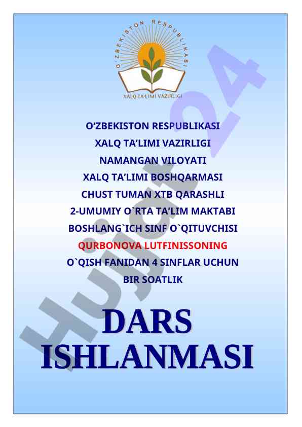 O‘qituvchilar uchun boshlang‘ich sinflar dars rejasi