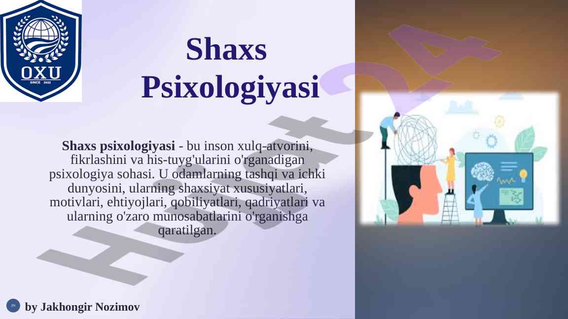 Shaxs psixologiyasi va uning asosiy xususiyatlari