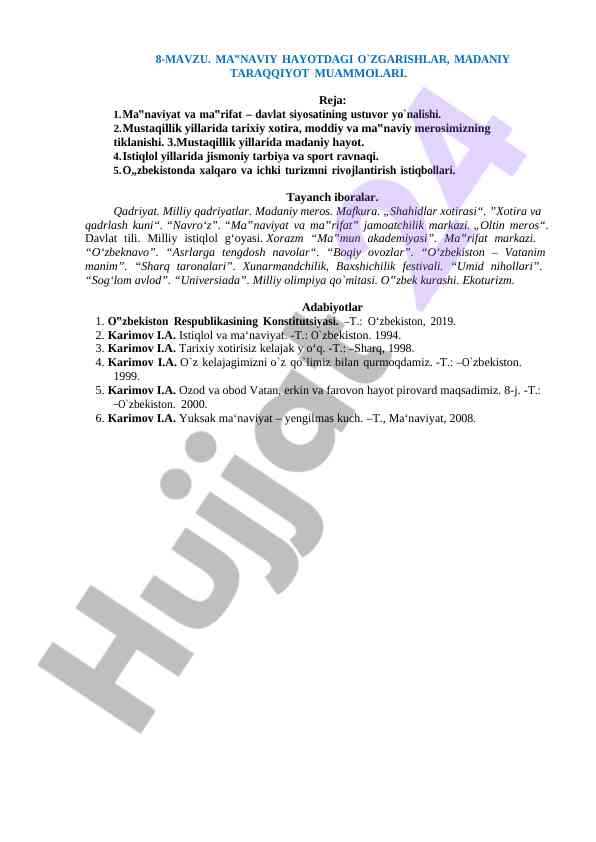 Ma'navi hayotdagi o'zgarishlar va madaniy taraqqiyot
