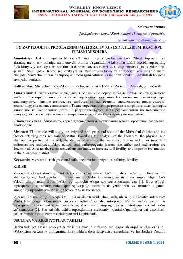 Meliorativ xususiyatlarini o'rganish: mirzacho'l