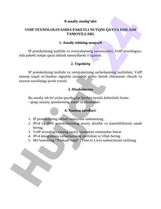 Voip texnologiyasida paketli nutqni qayta ishlash