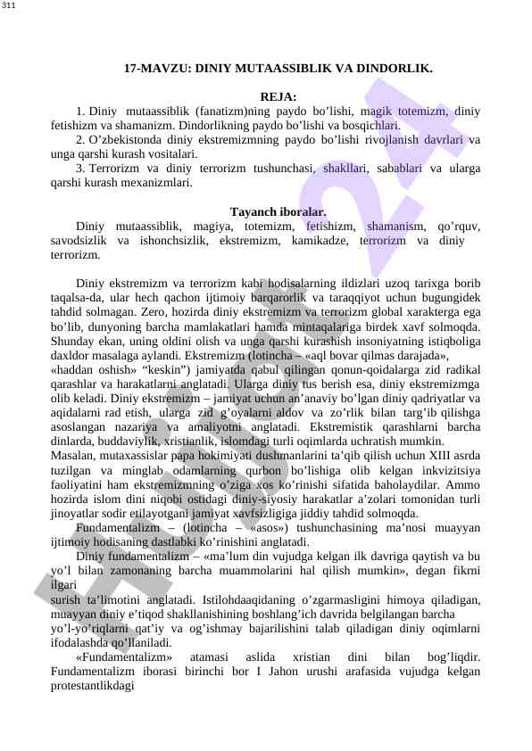 Diniy mutaassiblik va dindorlik masalalari