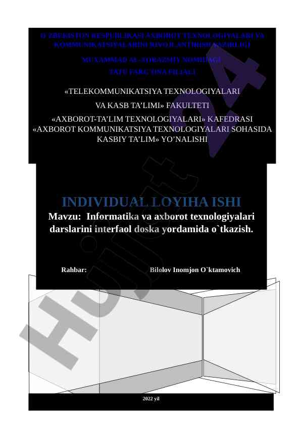 Individual loyihani tayyorlash rejasi