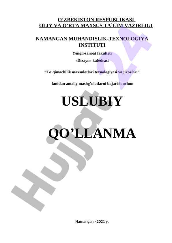 To‘qimachilik Maxsulotlari Texnologiyasi Va Jixozlari