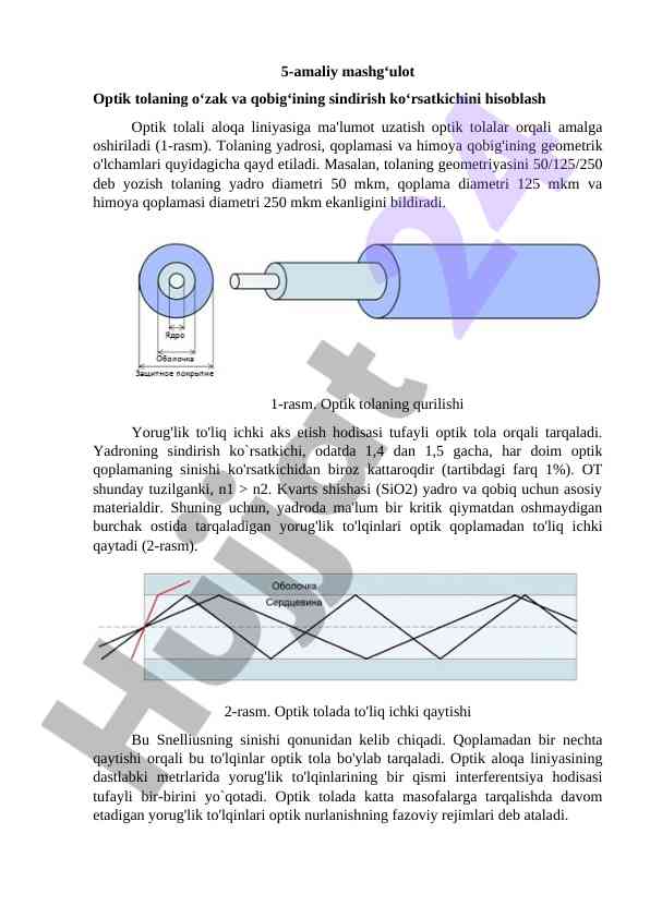 Optik tolaning sindirish ko‘rsatkichini hisoblash