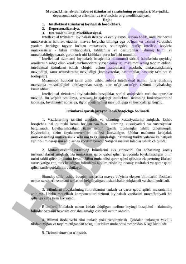 Intellektual axborot tizimlari loyihalash prinsiplari
