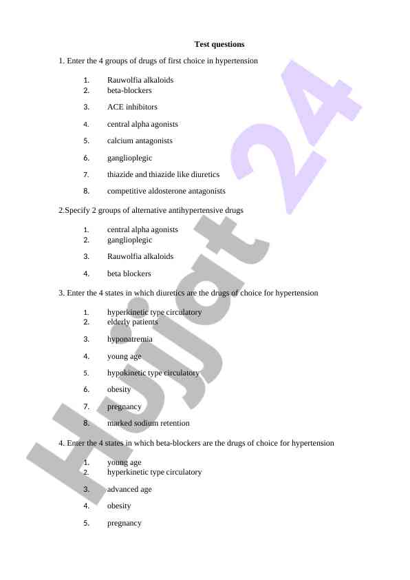 Essential antihypertensive drug groups and indications