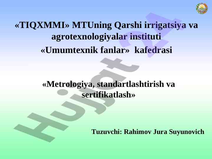 Standartlashtirish va sertifikatlash asoslari