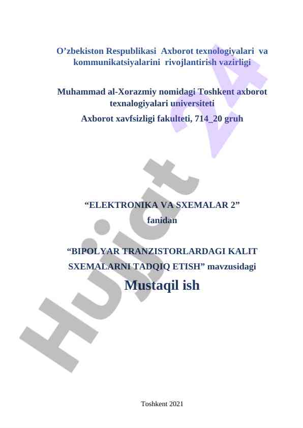 Bipolyar tranzistorlardagi kalit sxemalarni tadqiq etish