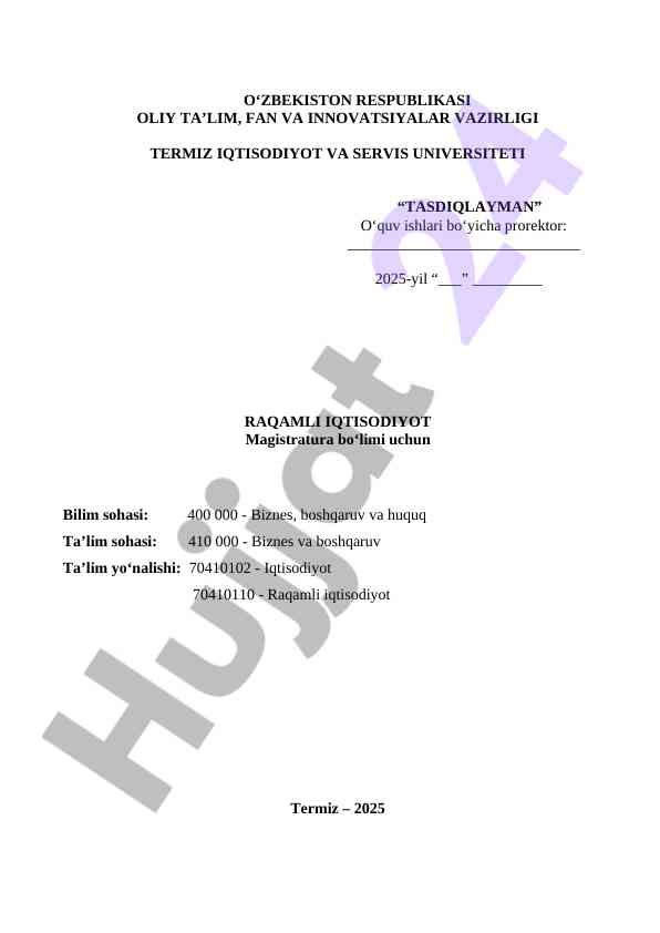 Raqamli iqtisodiyot magistratura sillabusi