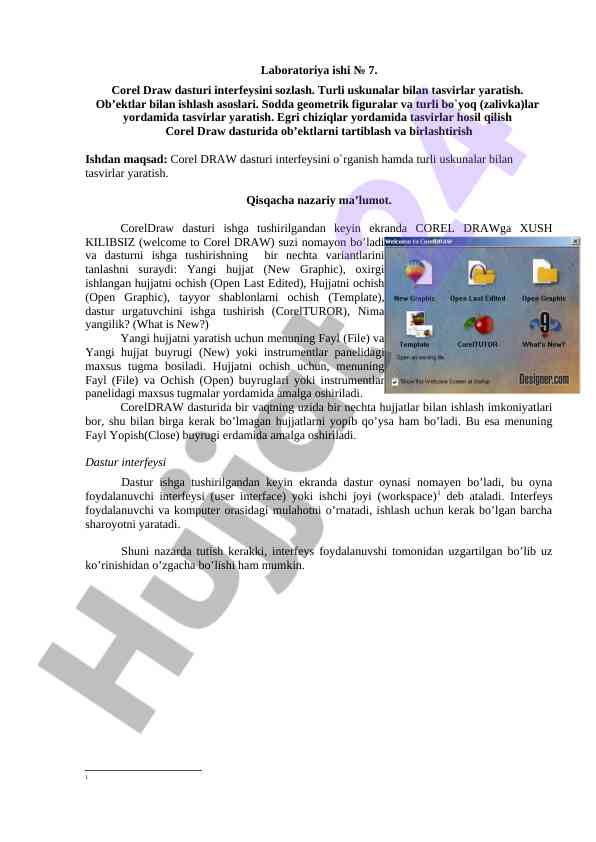 Corel draw dasturida interfeys sozlash