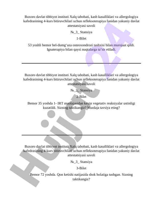 Refleksoterapiya fanidan yakuniy davlat attestatsiyasi savollari