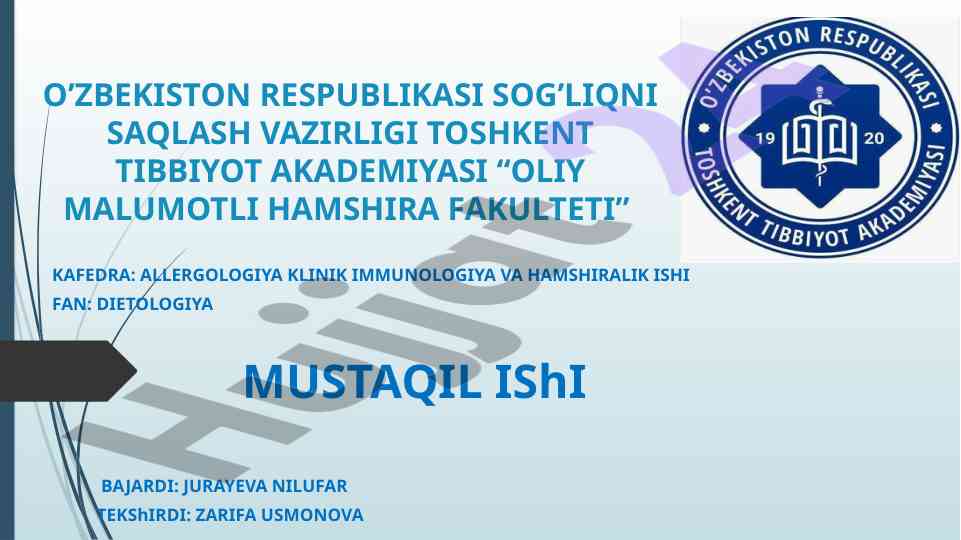 Ovqat tayyorlash bloki hujjatlari tahlili