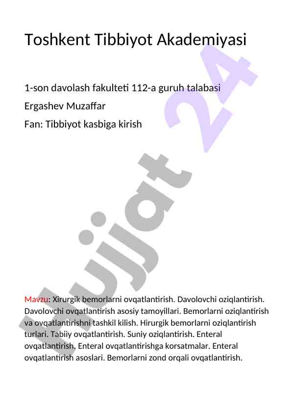 Xirurgik bemorlarni oziqlantirish tamoyillari