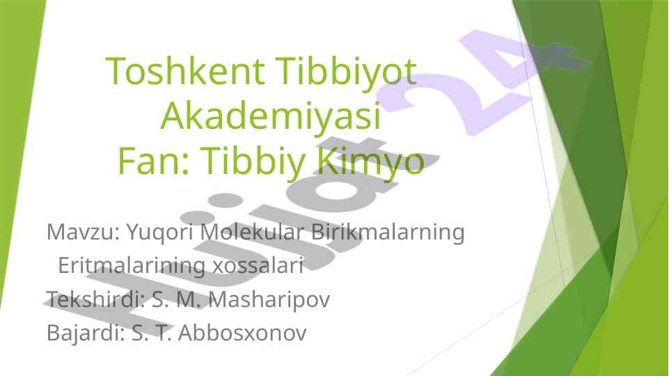 Yuqori molekular birikmalarning eritmalaridagi xossalari