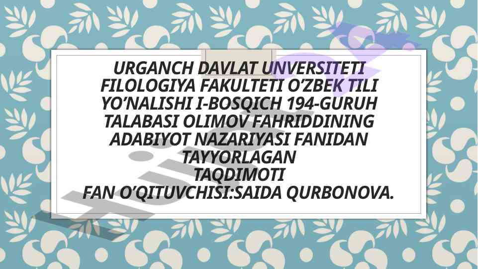 Abdulla oripov she’riyatidagi badiiy mukammallik