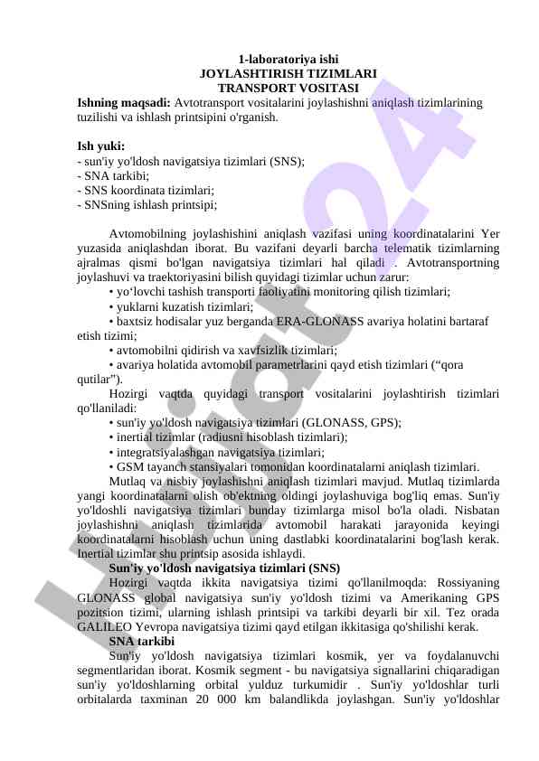 Avtotransport vositalarining joylashish tizimlari