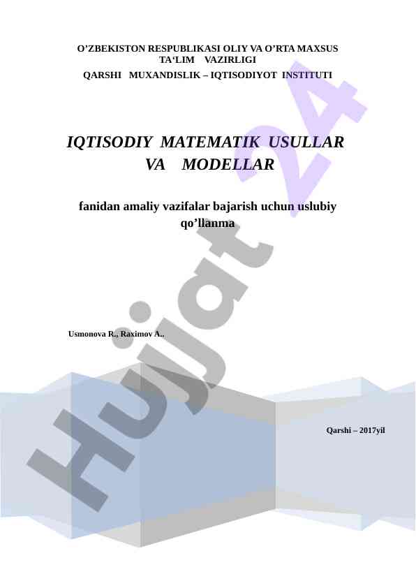 Iqtisodiy Matematik Usullar Va Modellar