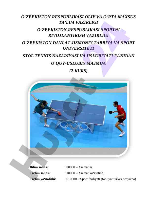 Stol tennis nazariyasi va uslubiyati o‘quv-qo‘llanmasi
