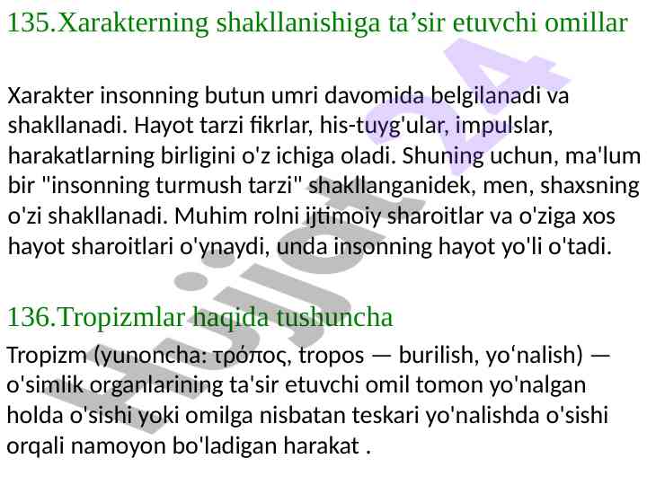 Xarakter va psixikaning shakllanish omillari