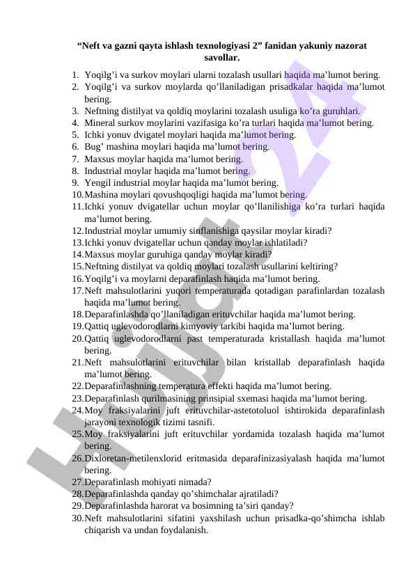 Neft Va Gazni Qayta Ishlash Texnologiyasi 2