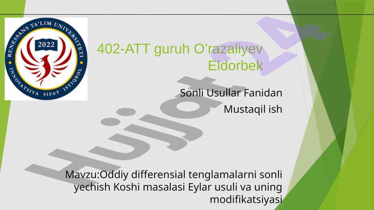 Oddiy differensial tenglamalarni sonli yechish mavzusi