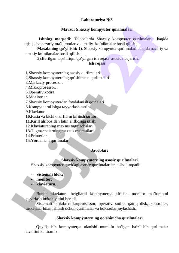 Shaxsiy kompyuter qurilmalari haqida ma'lumotlar