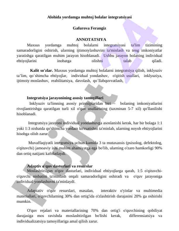 Maxsus yordamga muhtoj bolalar integratsiyasi