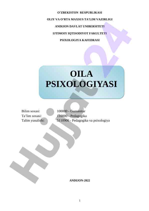 O‘QUV-USLUBIY MAJMUA PSIXOLOGIYA FANIDAN